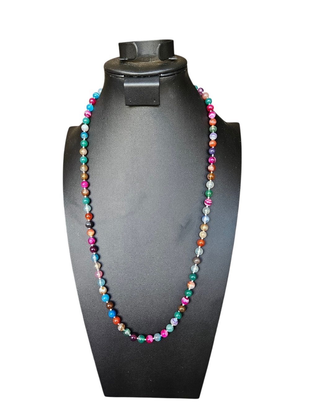 Multicolor Glass Beaded Necklace Hand Knotted 28"
